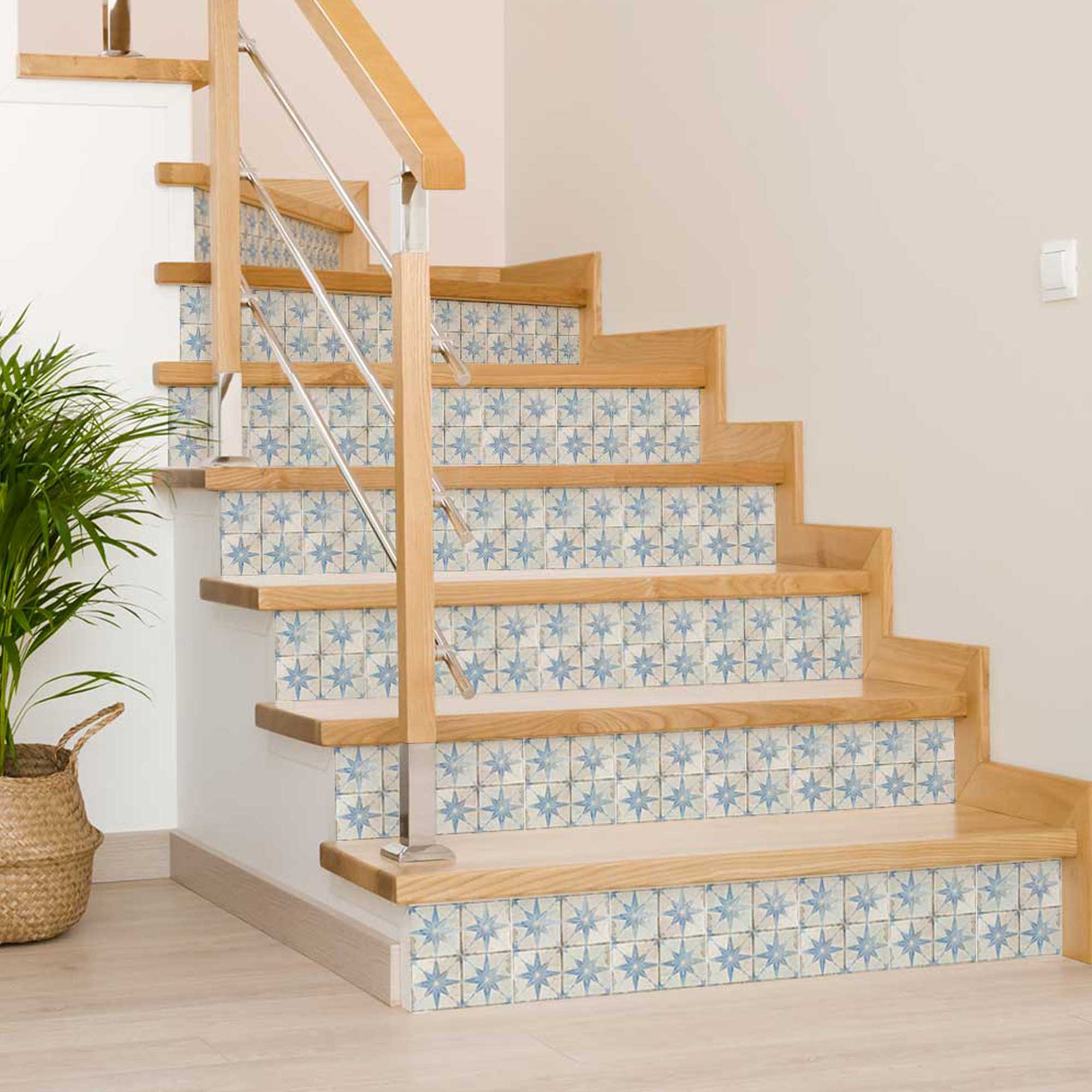 Faded light Blue Star shaped tile stickers vintage design durable stickers Model - R5 - Image 4