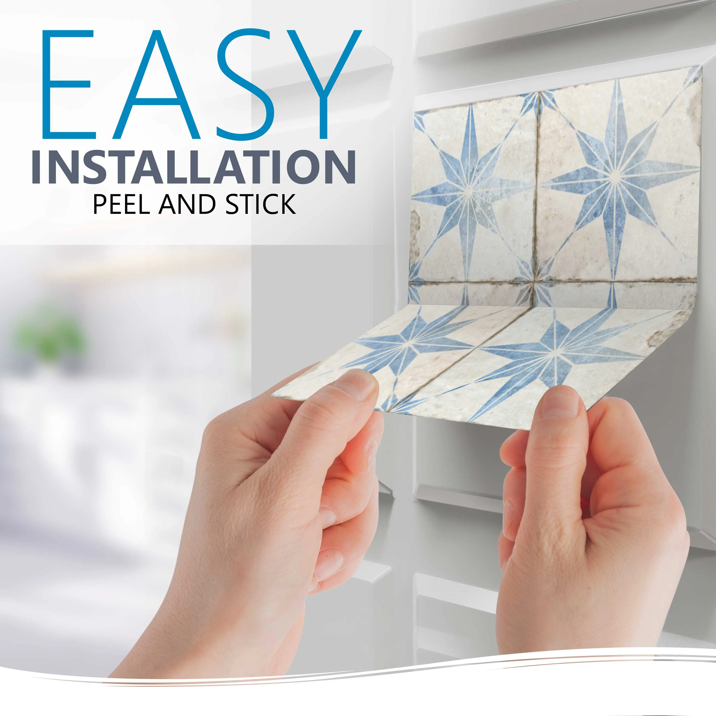 Faded light Blue Star shaped tile stickers vintage design durable stickers Model - R5 - Image 8