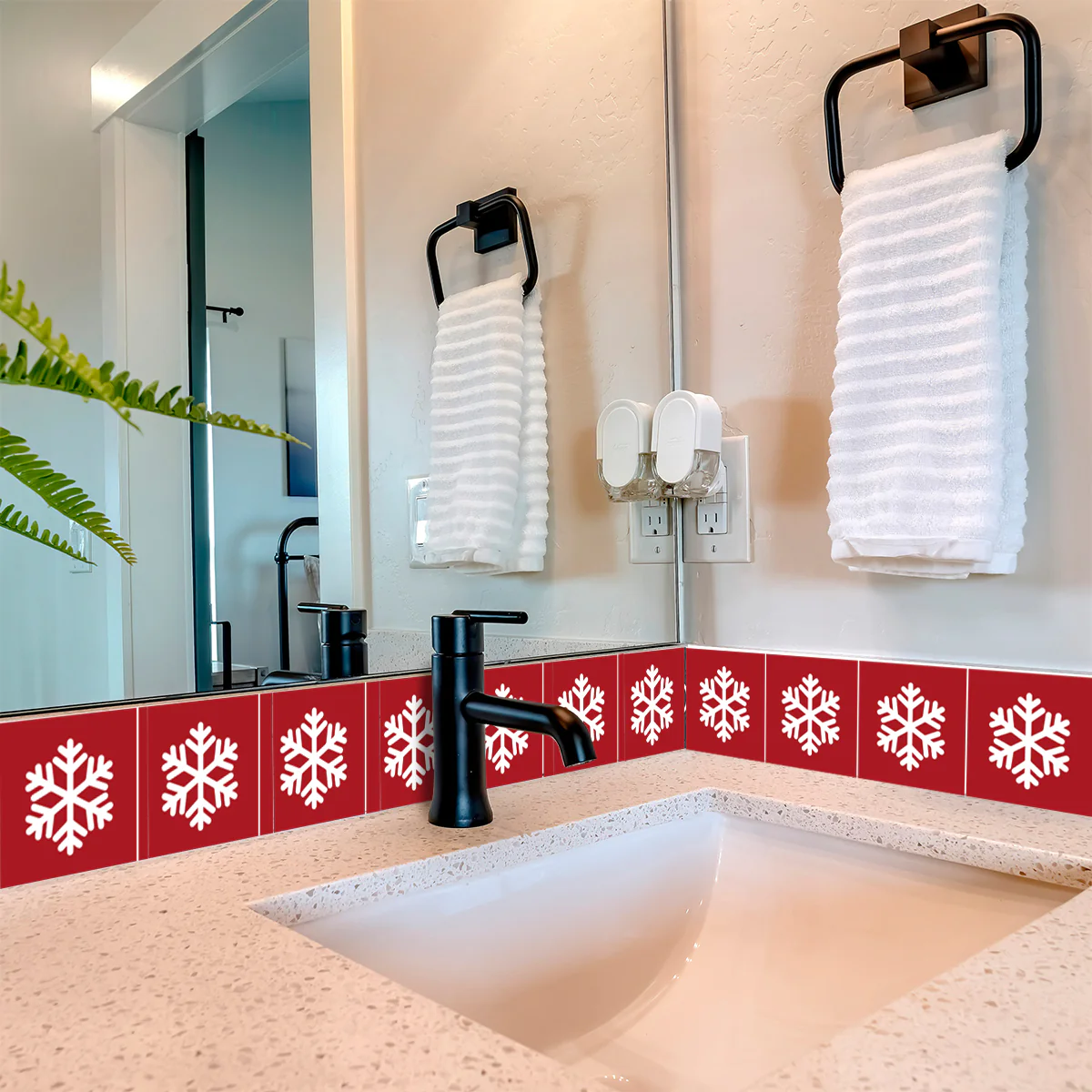 Special Deal 4x4-Inch / 10x10-Cm Red Christmas Snowflake Tile Stickers Model - CN03 - Image 3